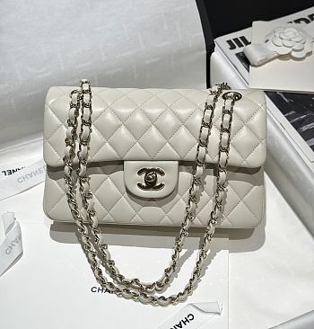 Chanel Classic Off White Lamskin Light Gold Hardware Bag - 14.5x23x6cm