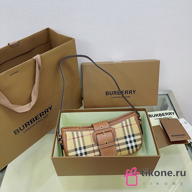 Burberry Check Sling Bag in Archive Beige Briar Brown - 26x6x12cm - 1