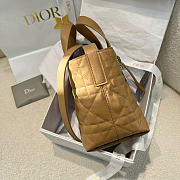 Small Dior Toujours Vertical Tote Bag Brown Macrocannage Calfskin - 18x16x12cm - 3