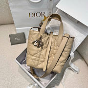 Small Dior Toujours Vertical Tote Bag Beige Macrocannage Calfskin - 18x16x12cm - 1