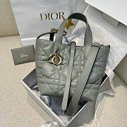 Small Dior Toujours Vertical Tote Bag Stone Gray Macrocannage Calfskin - 18x16x12cm - 1