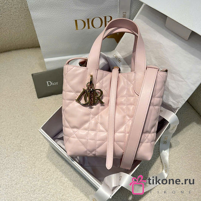 Small Dior Toujours Vertical Tote Bag Pink Macrocannage Calfskin - 18x16x12cm - 1