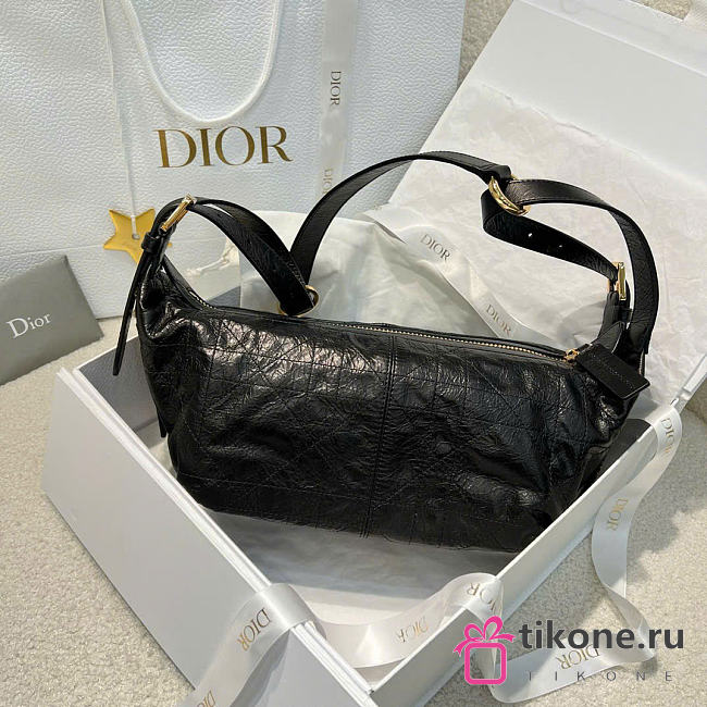 Dior Small D Journey Bag in Crinkled Calfskin Black Flat Macrocannage - 25.5x14.5x14cm - 1