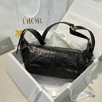 Dior Small D Journey Bag in Crinkled Calfskin Black Flat Macrocannage - 25.5x14.5x14cm