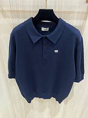 Celine Triomphe Polo In Fine Cotton Black Blue - 5