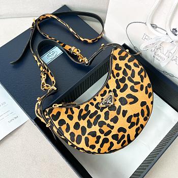 Honey Prada Arque Leopard Printed Leather Shoulder Bag - 22.5x18.5x6cm