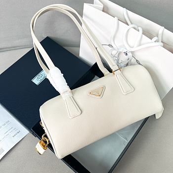 Prada Medium Leather Top Handle Bag With Padlock White - 29x12.5x10cm