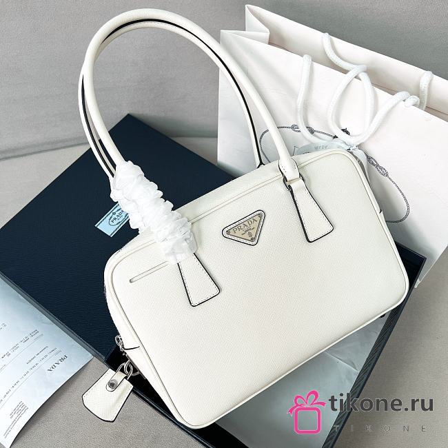 Prada Leather Medium Top Handle Bag With Padlock White - 29x19x8cm  - 1