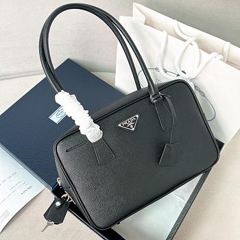 Prada Leather Medium Top Handle Bag With Padlock Black - 29x19x8cm