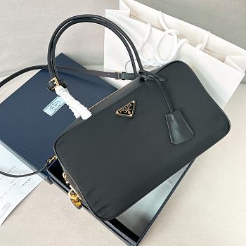 Prada Re Nylon And Leather Medium Top Handle Bag With Padlock - 30x17.5x10cm