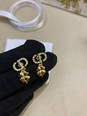 Dior Petit CD Lucky Charms Earrings Gold Finish Metal with White Resin Pearls and Silver Tone Crystals - 4