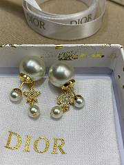 Dior Tribales Earrings Gold Finish Metal with White Resin Pearls and Silver Tone Crystals D03S - 3