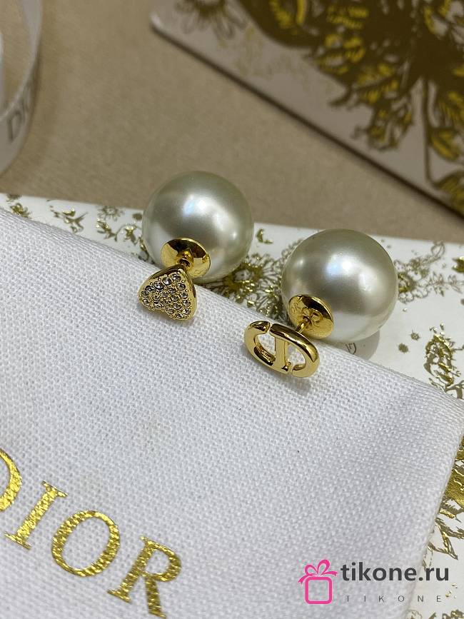 Dior Tribales Earrings Gold Finish Metal with White Resin Pearls and SilverTone Crystals - 1