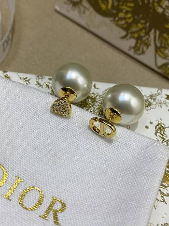 Dior Tribales Earrings Gold Finish Metal with White Resin Pearls and SilverTone Crystals