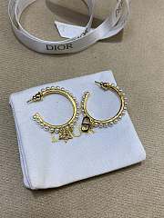 Dior Petit CD Earrings Gold Finish Metal with White Resin Pearls and Silver Tone Crystals - 3