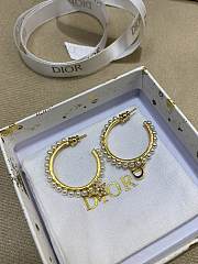 Dior Petit CD Earrings Gold Finish Metal with White Resin Pearls and Silver Tone Crystals - 2