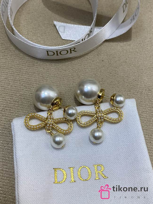 Dior Tribales Earrings Champagne Finish Metal with White Resin Pearls and Silver Tone Crystals - 1