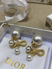 Dior Tribales Earrings Champagne Finish Metal with White Resin Pearls and Silver Tone Crystals - 4