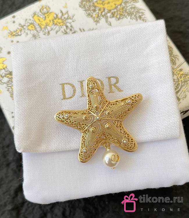 Dior Cabinet de Curiosites Barrette Gold-Finish Metal and White Resin Pearls - 1