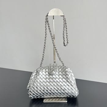 Bottega Veneta Small Lauren 1980 Silver Leather Clutch Bag - 27x15x7.5cm