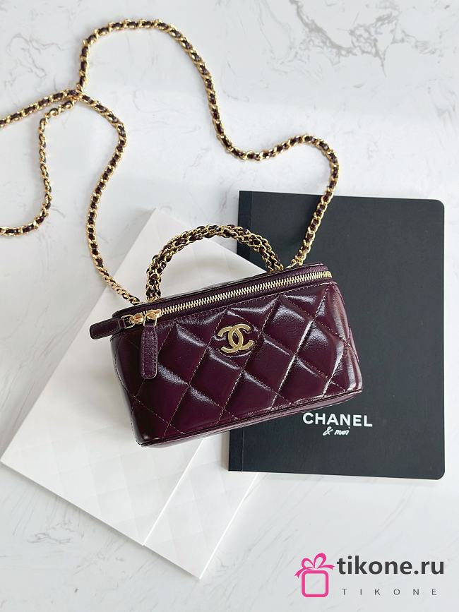 Chanel Clutch With Strap Shiny Lambskin & Gold Metal Burgundy - 9.5×17×8cm - 1