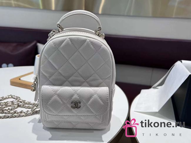 Chanel Classic Mini Backpack Caviar Silver Tone White - 18×13×9cm - 1