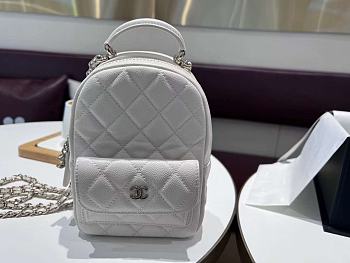 Chanel Classic Mini Backpack Caviar Silver Tone White - 18×13×9cm