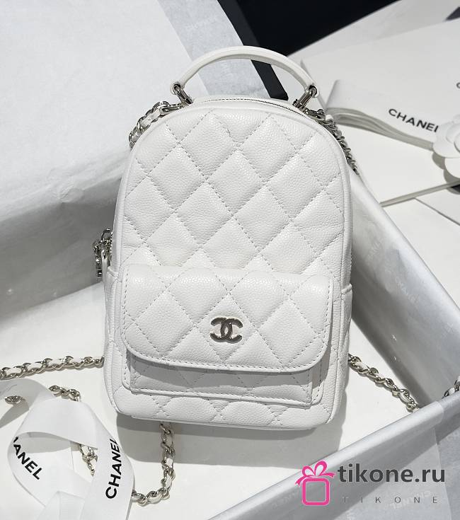 Chanel Classic Mini Backpack Caviar Gold Tone White - 18×13×9cm - 1