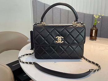 Chanel Flap Bag With Top Handle Lambskin Gold Tone Black - 17.5x25x8cm