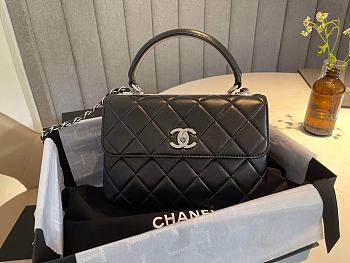 Chanel Flap Bag With Top Handle Lambskin Silver Tone Black - 17.5x25x8cm