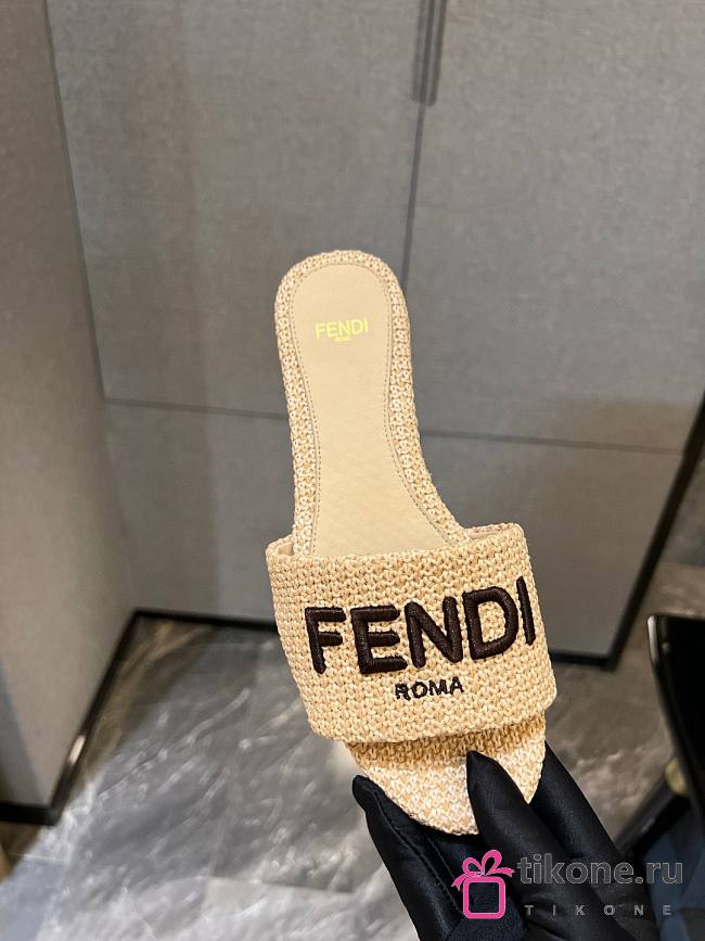 Fendi Signature Fabric Slides Beige  - 1