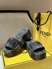 Fendi Sunshine Brown Fabric Flatform Slides - 3