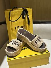 Fendi Sunshine Beige Cotton Fibre Flatform Slides - 1