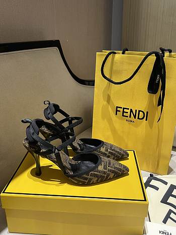 Fendi Colibri Lite High Heeled Black Chenille Slingbacks 85mm