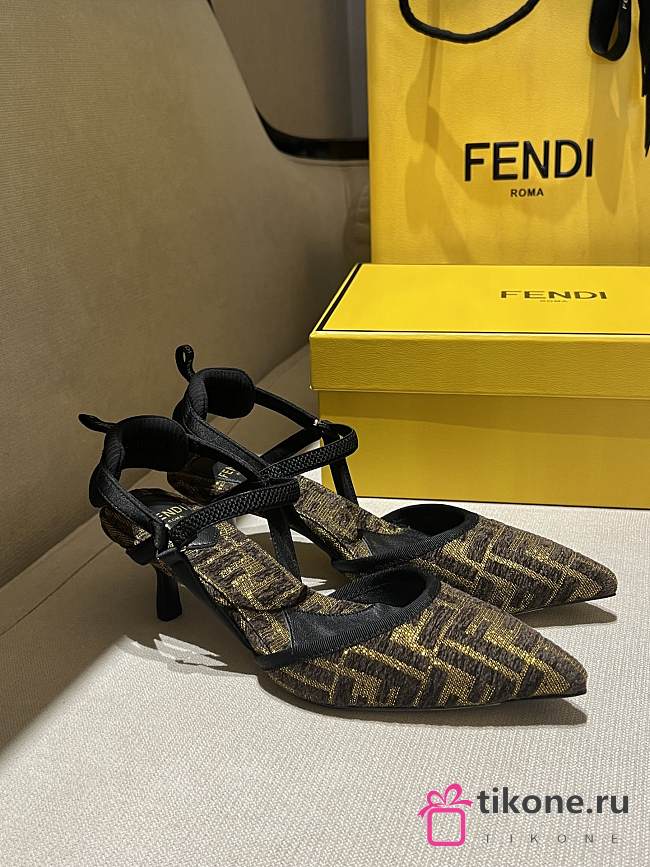 Fendi Colibri Lite Medium Heel Black Chenille Slingbacks 55mm - 1