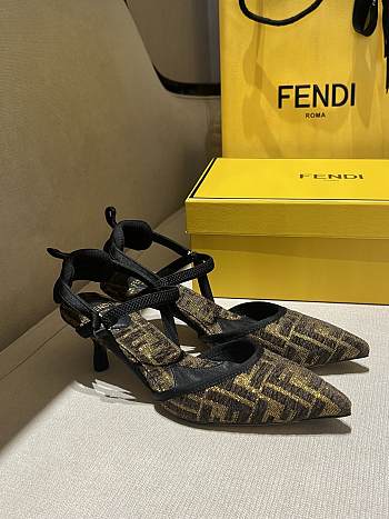 Fendi Colibri Lite Medium Heel Black Chenille Slingbacks 55mm