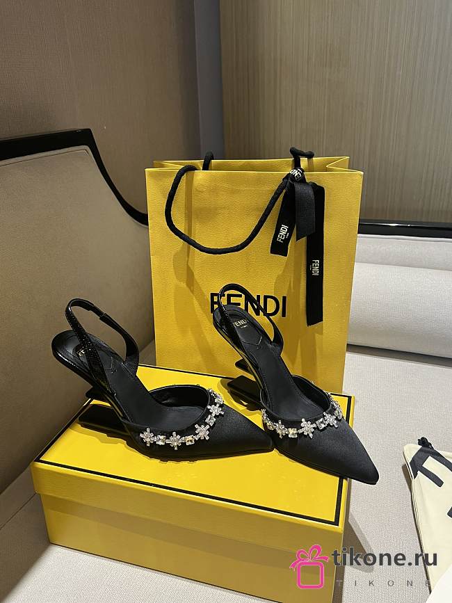 Fendi First Black Satin Slingback Heels 95mm - 1