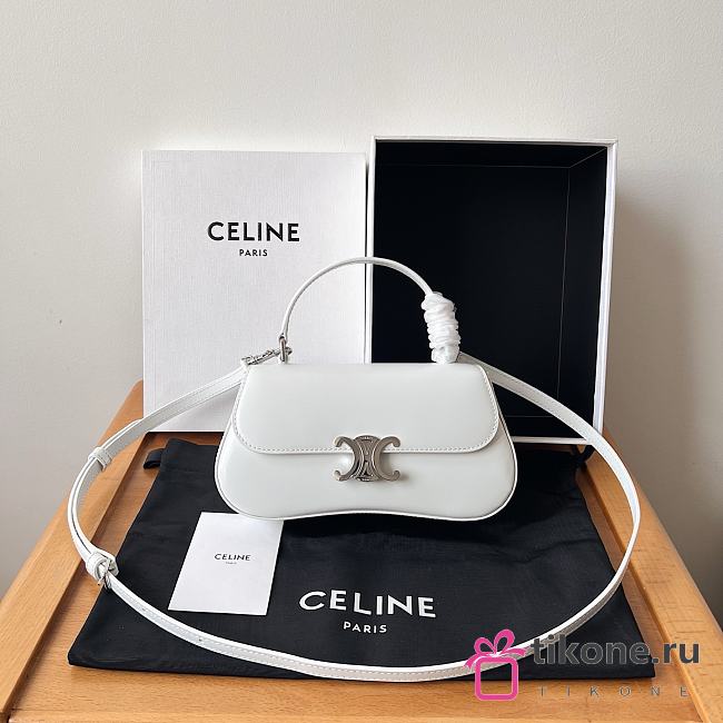 Teen Celine Lola In Shiny Calfskin White Silver Hardware - 20x11.5x5cm - 1