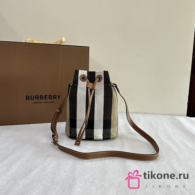 Burberry Check Canvas Leather Bucket Bag - 17.5x10.5x20cm - 1