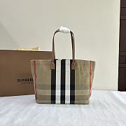 Burberry Check Canvas Leather Tote In Beige - 35.5x14.5x30cm - 1