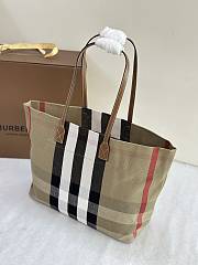 Burberry Check Canvas Leather Tote In Beige - 35.5x14.5x30cm - 5