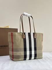 Burberry Check Canvas Leather Tote In Beige - 35.5x14.5x30cm - 6