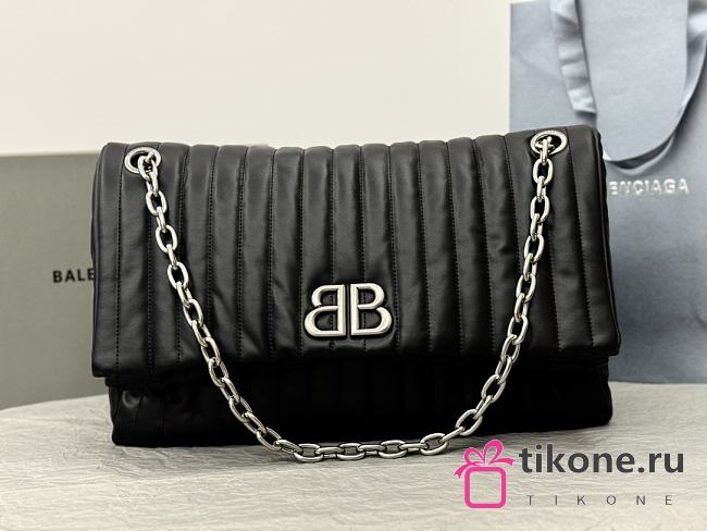 Balenciaga Monaco Large Bag In Black Quilted Thin Calfskin Aged Silver Hardware - 43.5x32x13cm - 1