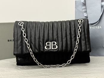 Balenciaga Monaco Large Bag In Black Quilted Thin Calfskin Aged Silver Hardware - 43.5x32x13cm