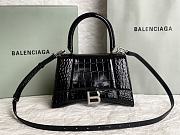 Balenciaga Hourglass Small Black Crocodile Embossed Silver Hardware - 23x10x14cm - 1