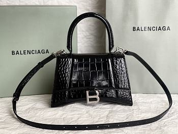 Balenciaga Hourglass Small Black Crocodile Embossed Silver Hardware - 23x10x14cm