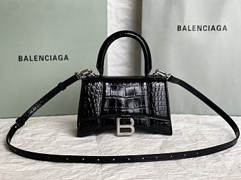 Balenciaga Hourglass XS Black Crocodile Embossed Silver Hardware - 19x8x13cm