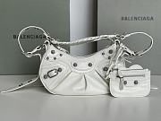 Balenciaga Le Cagole XS Shoulder Bag White Arena Lambskin Aged Silver Hardware With Rhinestones - 26×16×10cm - 1