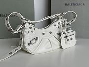 Balenciaga Le Cagole XS Shoulder Bag White Arena Lambskin Aged Silver Hardware With Rhinestones - 26×16×10cm - 3