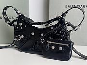 Balenciaga Le Cagole XS Shoulder Bag Black Arena Lambskin Aged Silver Hardware With Rhinestones - 26×16×10cm - 5